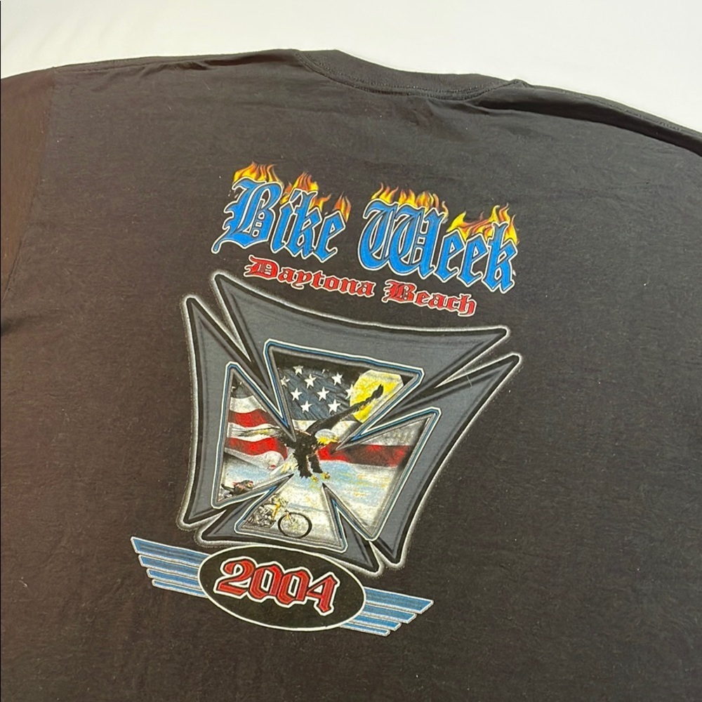 Vintage 2004 Daytona Beach Bike Week Short Sleeve Tee Eagle & Flag XL New!